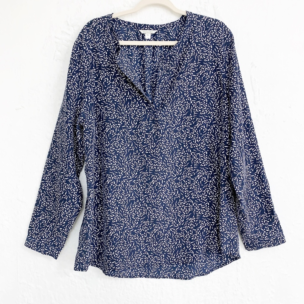 Garnet Hill 100% Silk Abstract Print Popover Blouse Sz 18